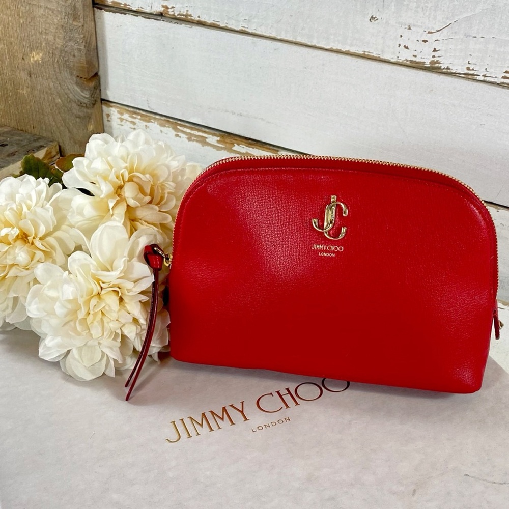 Jimmy Choo Red Saffiano Leather Cosmetic Bag - Picture 2 of 12